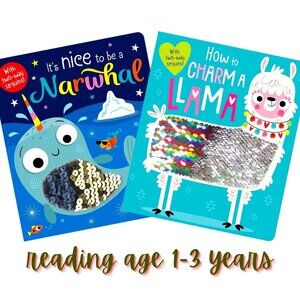 TOUCH & FEEL Sequin Baby Toddler Board book – Llama and Narwhal Ages 1+ yrs NEW